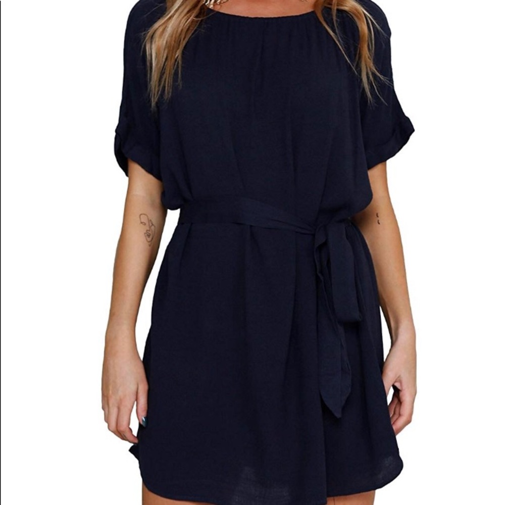 Women's Roll Up Sleeve Loose Chiffon Short Dress